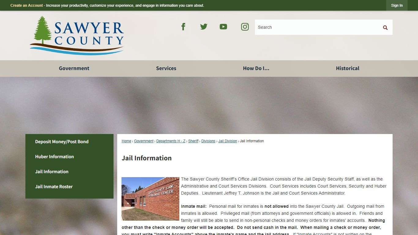 Jail Information | Sawyer County, WI