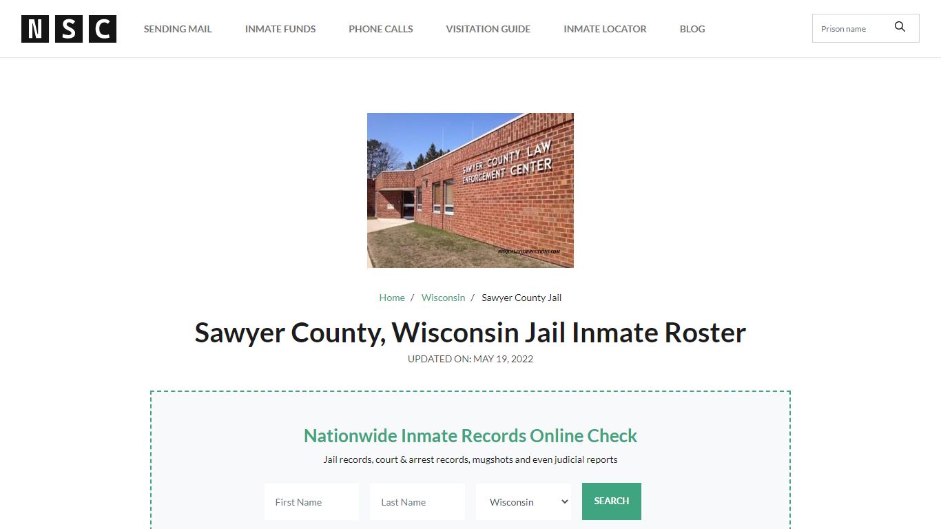 Sawyer County, Wisconsin Jail Inmate List